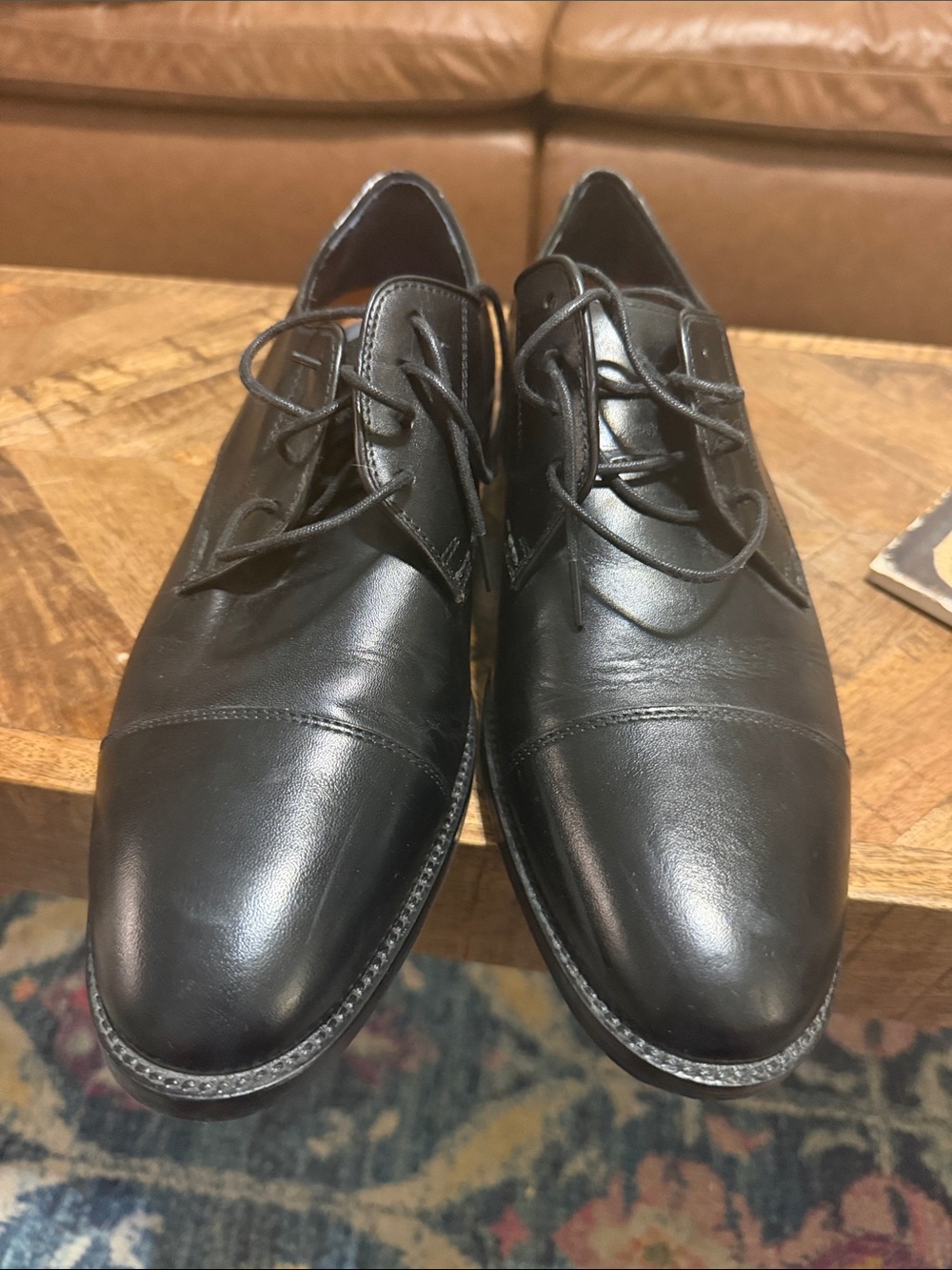 Cole Haan Black Leather Cap-Toe Derby Shoes for Men